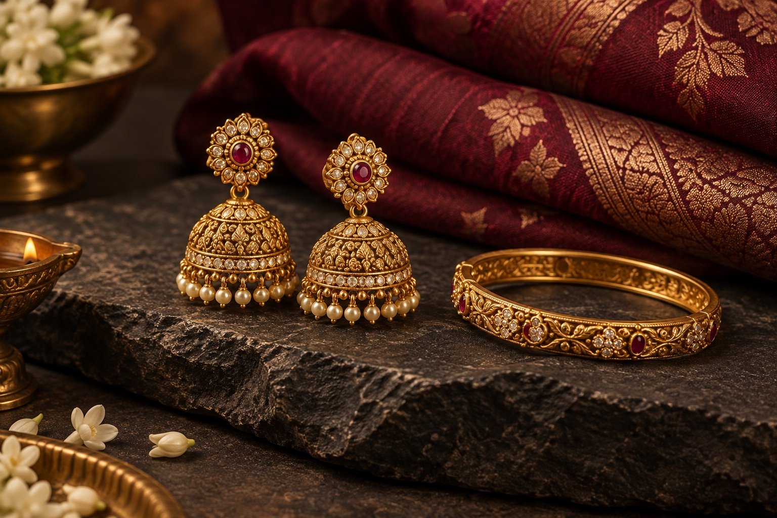 Illustrative Indian gold jewelry product photography